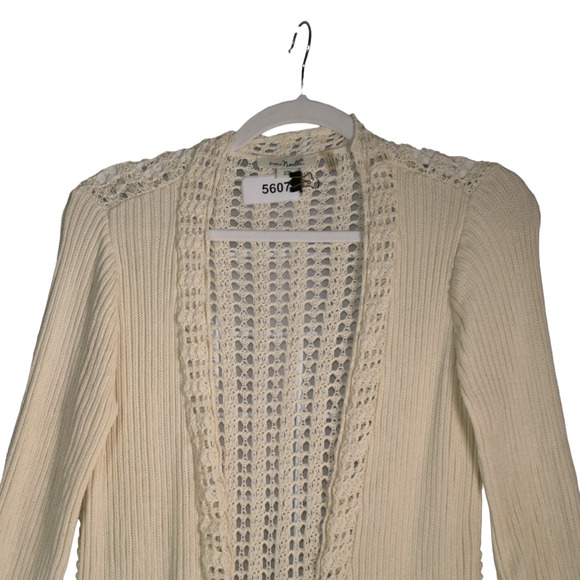 Simply Noelle Cardigan Sweater Womens Medium  Ivory Open Knit Bell Sleeves Boho - Picture 2 of 8